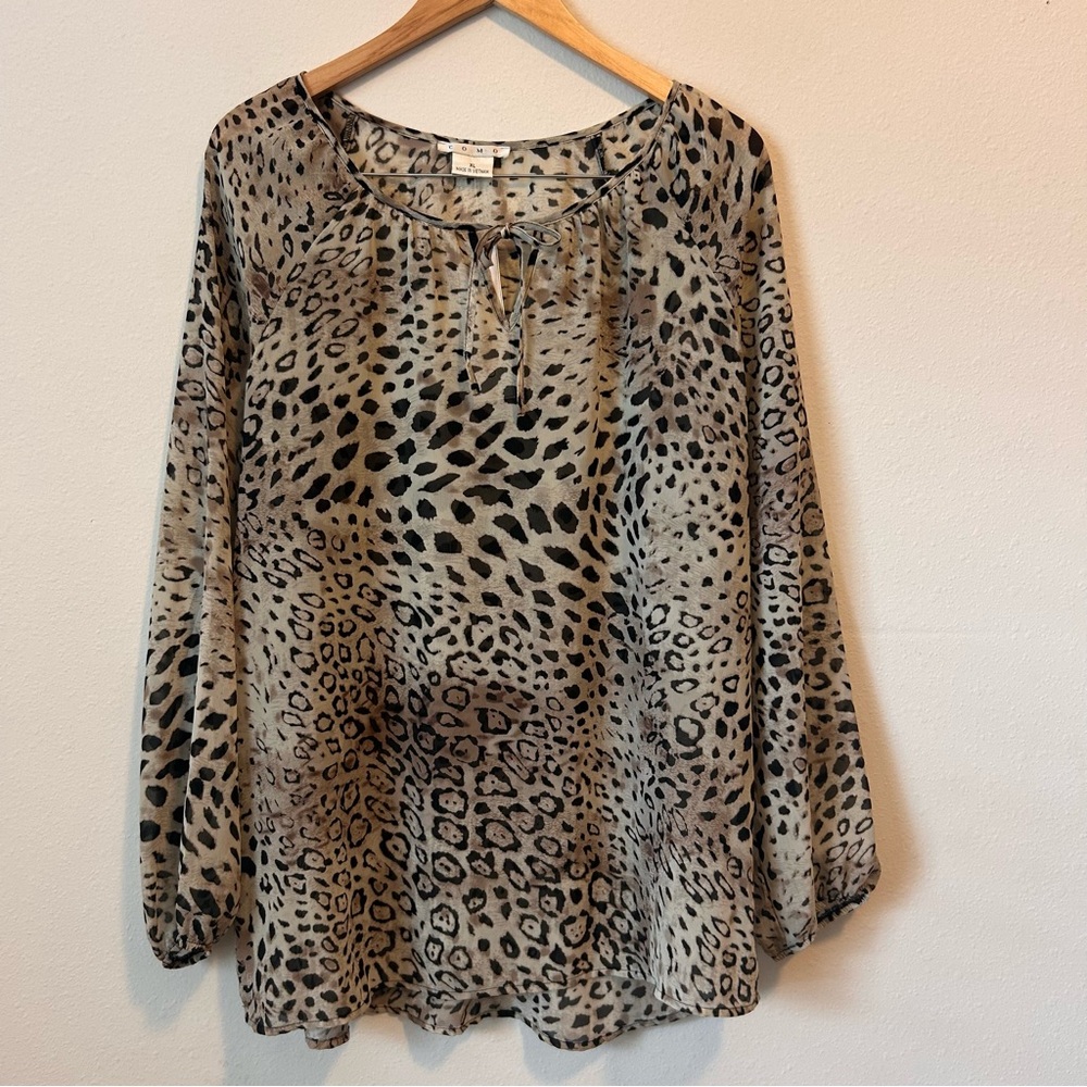 Vintage COMO XL Women’s Animal Print Long Sleeve Sheer Blouse